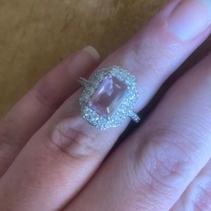 Pink Quartz, rhodium plating, size 7.